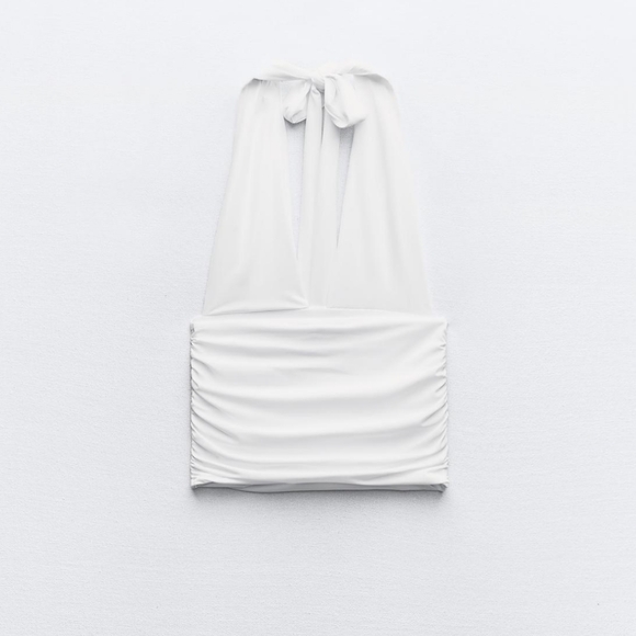 ZARA POLYAMIDE CROP HALTER TOP - Picture 9 of 10